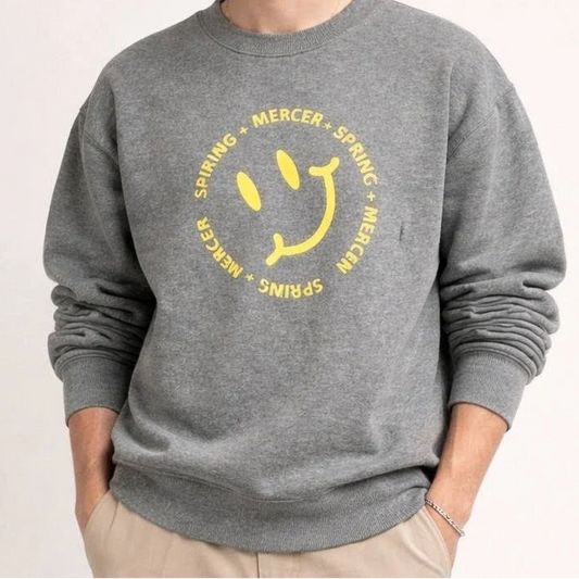 Spring + Mercer Smiley Crew Neck Fleece Sweatshirt