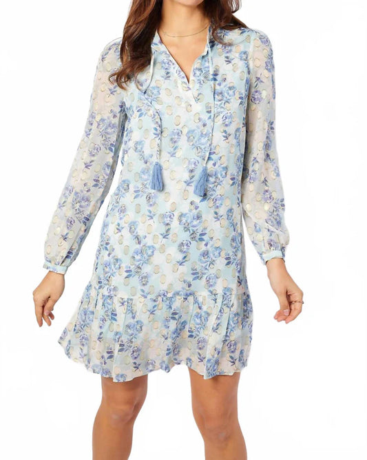 Sail to Sable Ruffle Hem Dress With Tassels - Falling Violets Print