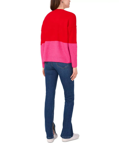 Sam and Jess Colorblock Knit Crewneck Sweater - Red/Pink