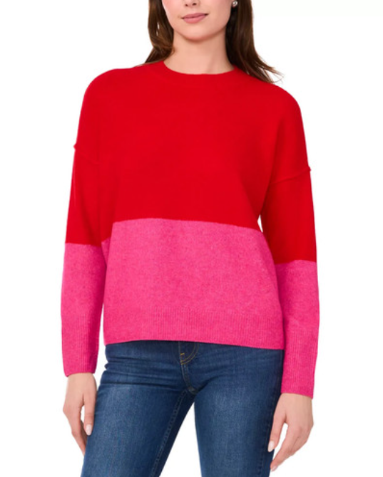 Sam and Jess Colorblock Knit Crewneck Sweater - Red/Pink