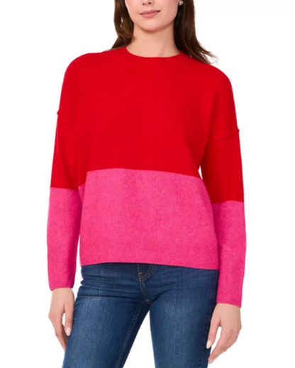 Sam and Jess Colorblock Knit Crewneck Sweater - Red/Pink