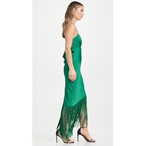 Saylor Haverine Solid Satin + Fringe Midi Dress - Emerald