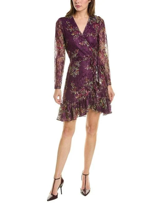 Laundry by Shelli Segal Floral Lace Wrap Dress - Purple