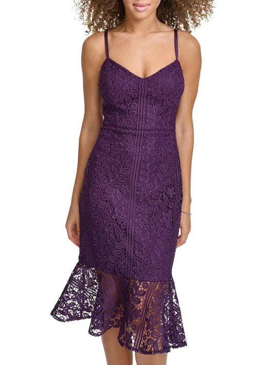 Siena Floral Lace Midi Dress - Plum