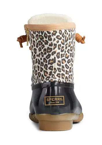 Sperry Saltwater Animal Print Duck Boot - Leopard/Black 8