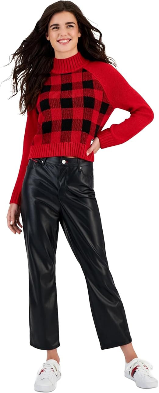 Tommy Jeans Crop Faux Leather Straight Leg Pant - Black