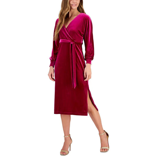 Taylor Solid Velvet Midi Dress - Pink Topaz