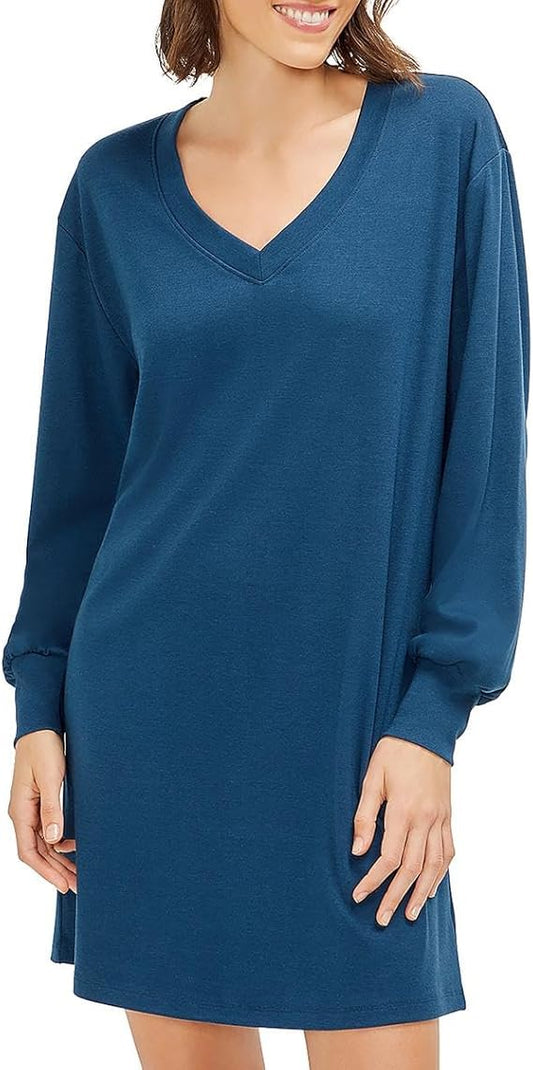 Three Dots V-Neck Short T-Shirt Dress - Blue