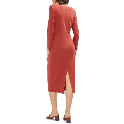 Three Dots V-Neck Midi Sweatshirt dress - Orange