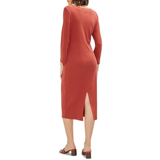 Three Dots V-Neck Midi Sweatshirt dress - Orange