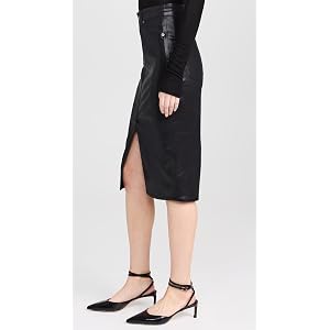Veronica Beard Breves Coated Midi Skirt - Black High Gloss