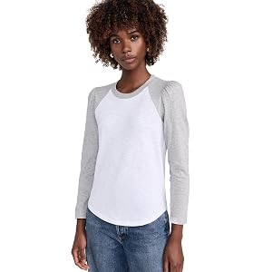 Veronica Beard Mason Baseball Tee - White/Heather Grey