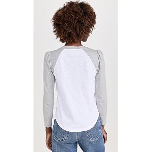 Veronica Beard Mason Baseball Tee - White/Heather Grey