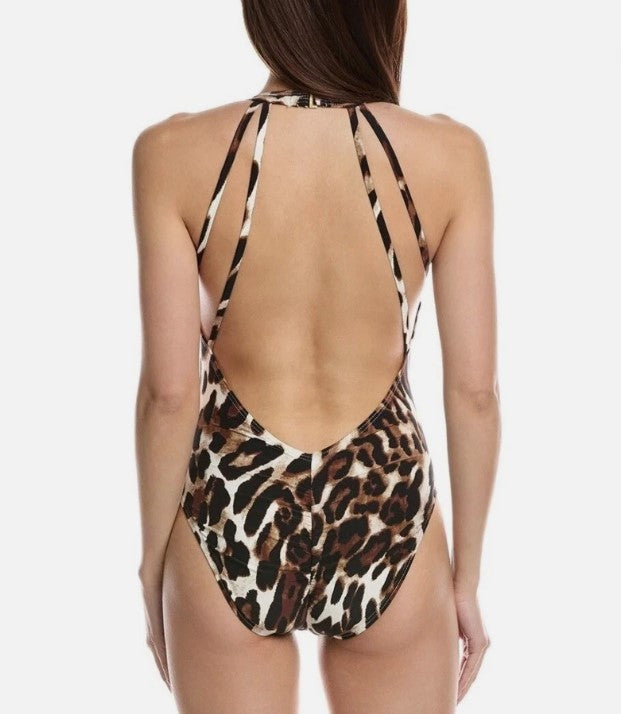 Vince Camuto Plunge V-Neck One Piece Swimsuit - Animal