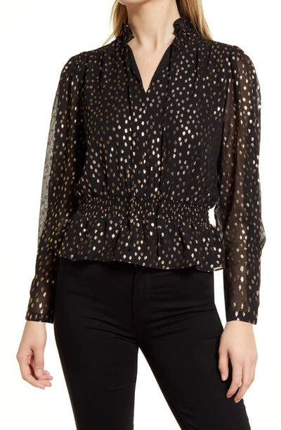 Vince Camuto Holiday Hues Peplum Top - Blk/Gold