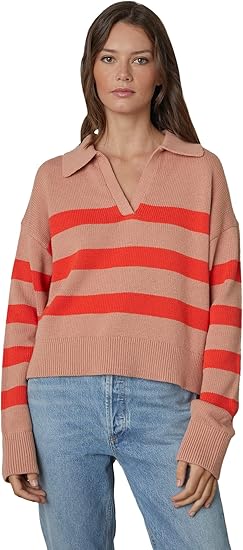 Velvet by Graham & Spencer Lucie Striped Polo Sweater - Pink/Flame