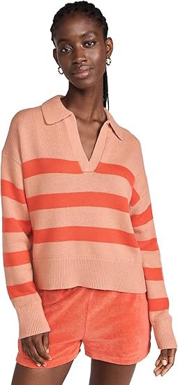 Velvet by Graham & Spencer Lucie Striped Polo Sweater - Pink/Flame