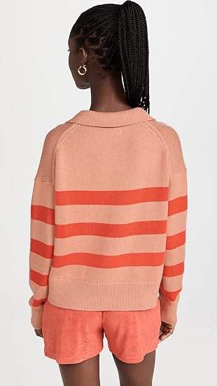 Velvet by Graham & Spencer Lucie Striped Polo Sweater - Pink/Flame