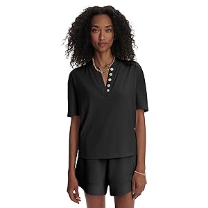 Varley Kasey Mock Placket Rib Tee - Blk
