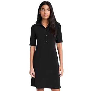 Vince Elbow Sleeve Polo Dress - Black
