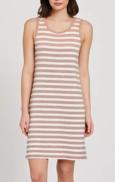 Z Supply Aya Striped Dress - Taupe/Wwht