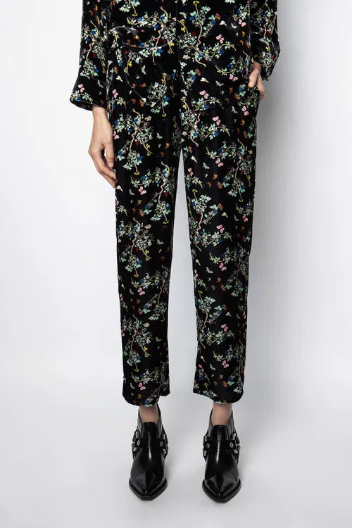 Zadig & Voltaire Floral Print Velvet Pant - Poppy Velvet Blossom