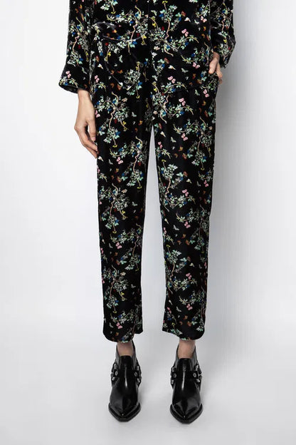 Zadig & Voltaire Floral Print Velvet Pant - Poppy Velvet Blossom