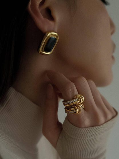 FM Petra Classic Square Stone Earring - 18K Gold Plated