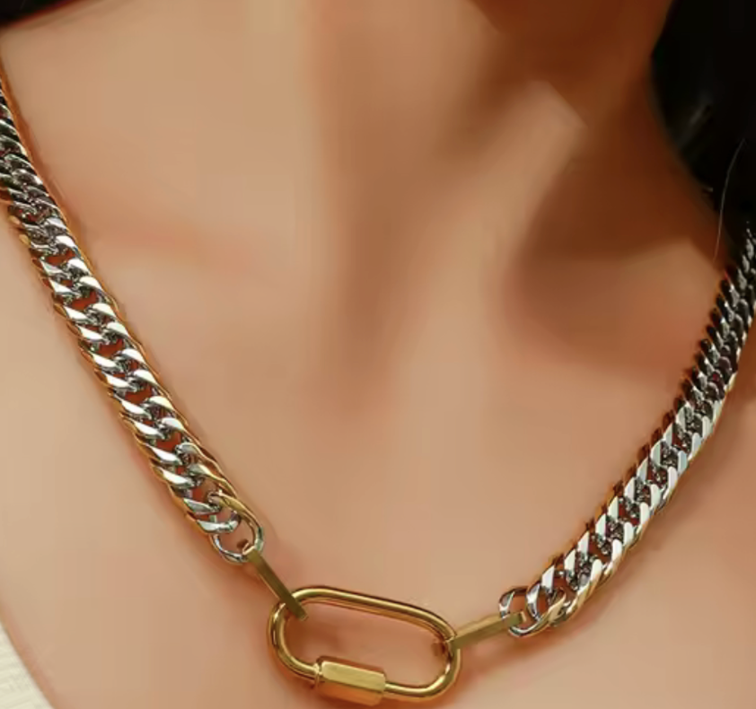Abby Carabiner Chunky Necklace - SSteel/14K Gold Plated