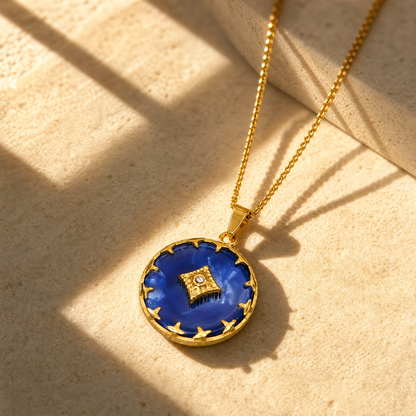 RB Vintage Starburst Pendant Necklace - Blue Acetate/18K Gold Plated