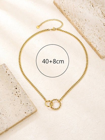 RB Interlocking Twisted Rings Curb Chain Necklace - 18K Gold Plated