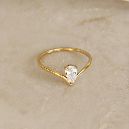 Teardrop CZ Diamond V Shaped Band Ring
