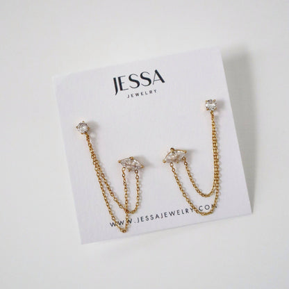 Jessa Ryann Double Chain Studs - Gold