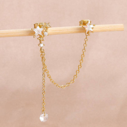 RB Cubic Zirconia Celestial Chain Earrings - 18K Gold Plated