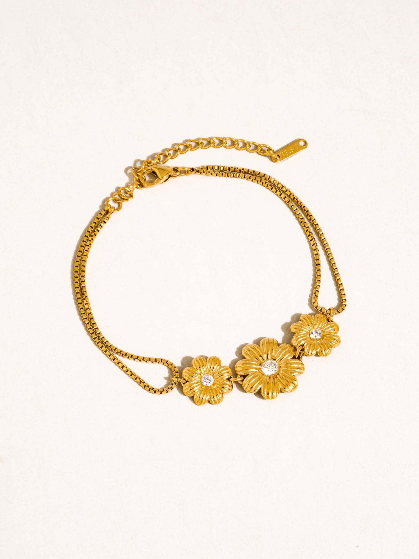 FM Camellia CZ Flower Chain Bracelet - 18K Gold Plated