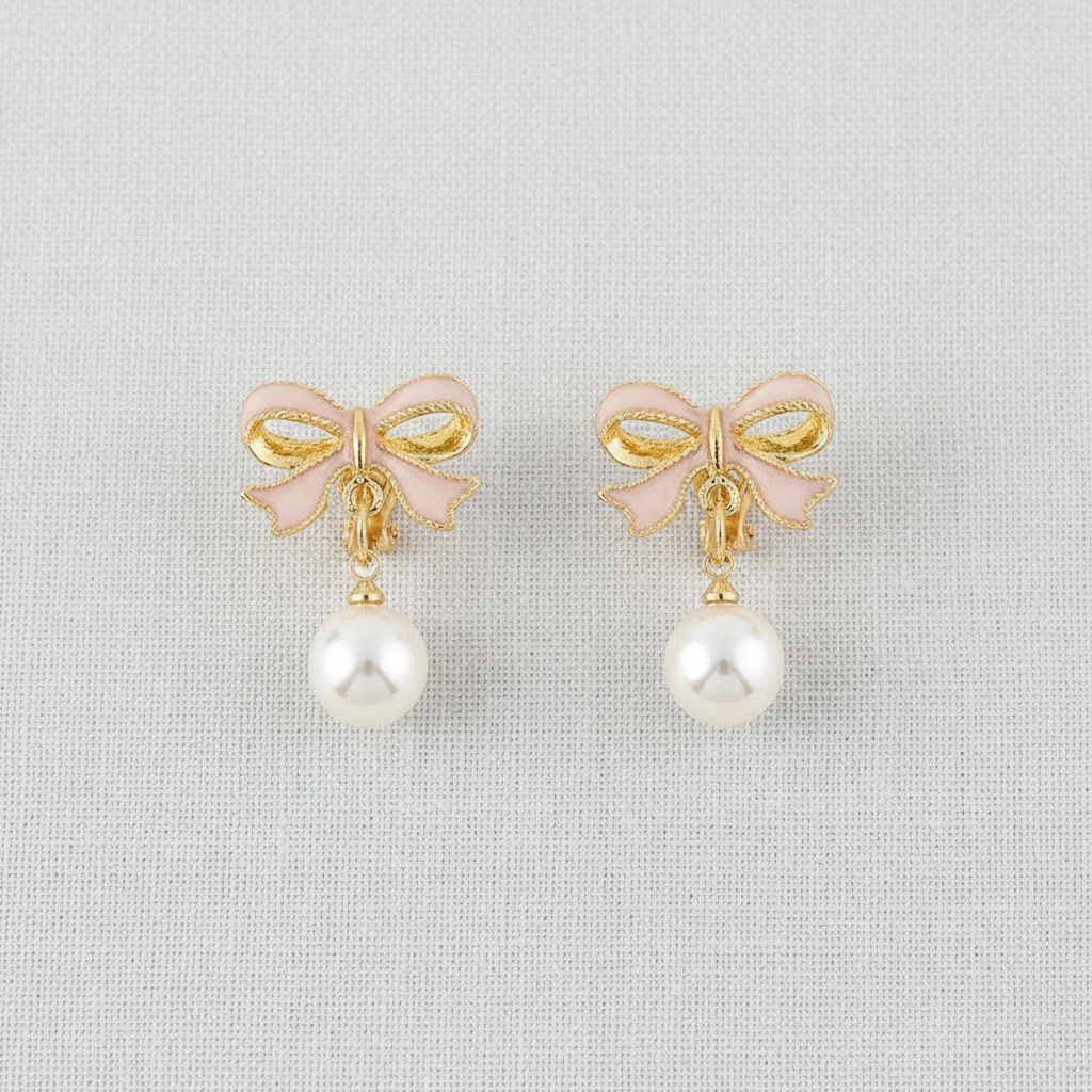 Pink Bow Pearl Earrings