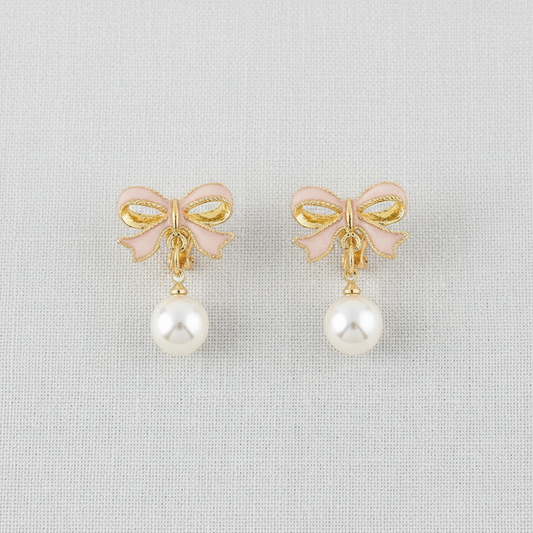Pink Bow Pearl Earrings