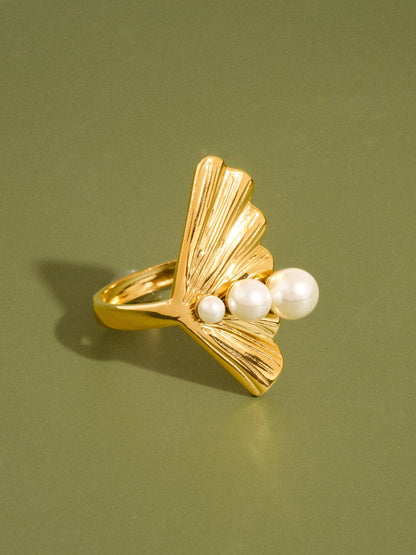 FM Kala Sculptural Pearl Statement Ring - 18K Gold Plated