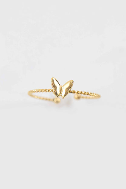 Lovoda Butterfly Charm Adjustable Ring - 14K Gold Plated