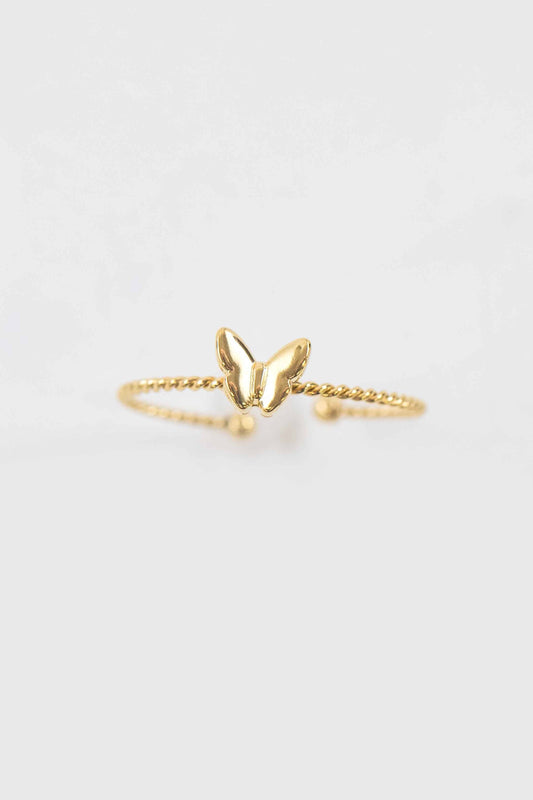 Lovoda Butterfly Charm Adjustable Ring - 14K Gold Plated