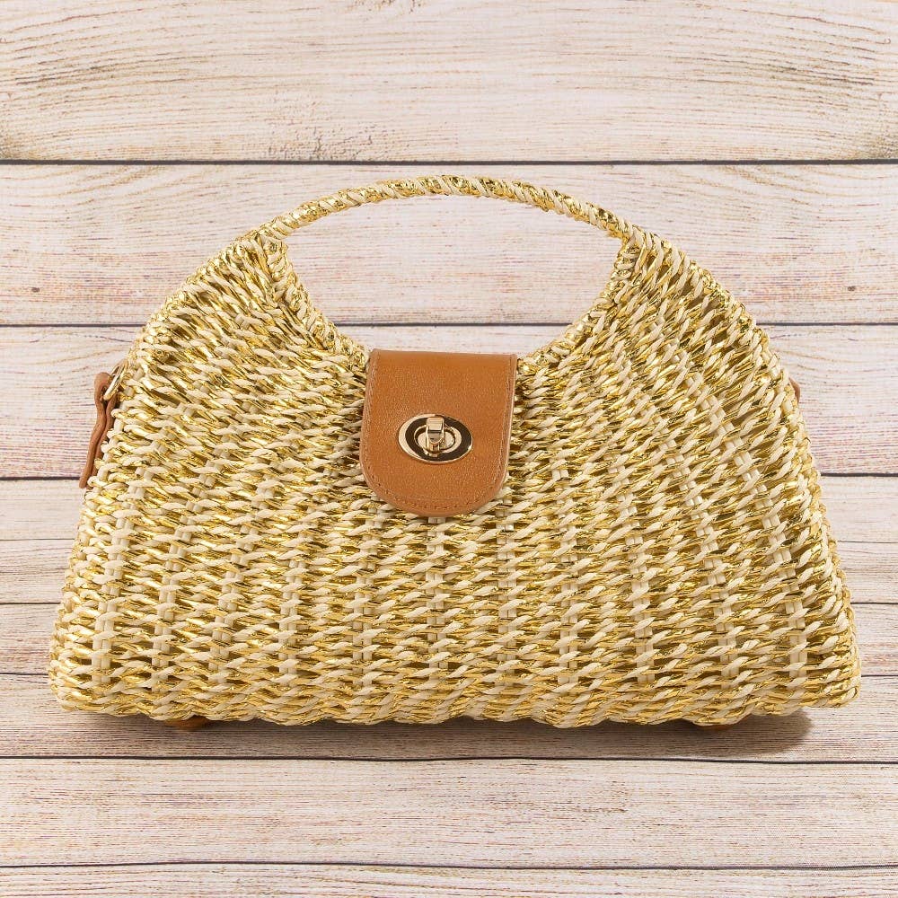 AS Woven Straw Top Handle Handbag - Nat/Cog