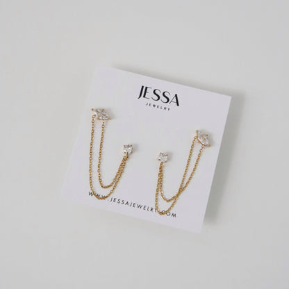 Jessa Ryann Double Chain Studs - Gold