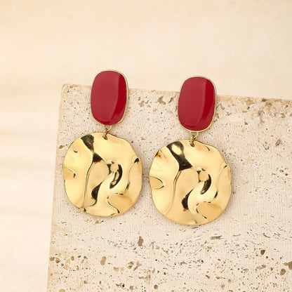 RB Chunky Disc Drop Earrings - Red/18K Gold Plated