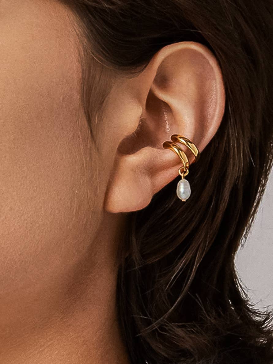 FM Talon Pearl Hoop Ear Cuff - 18K Gold Plated