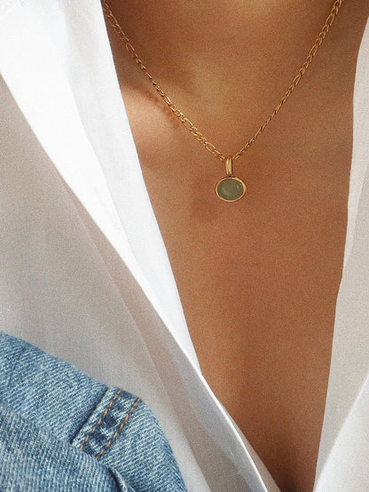FMAIQ Winslow Stone Pendant Chain Necklace - Green/18K Gold Plated