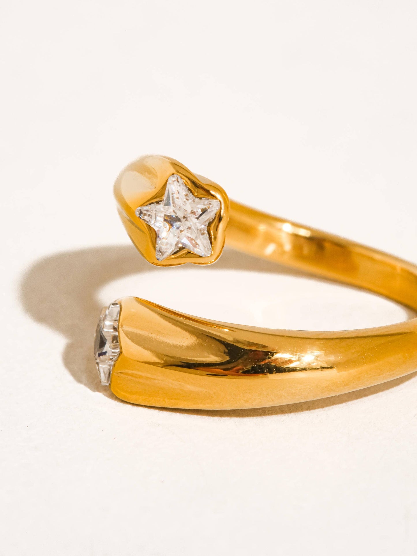 FM Fenella 18K Gold Non-Tarnish Double Star CZ Ring