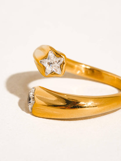 FM Fenella 18K Gold Non-Tarnish Double Star CZ Ring