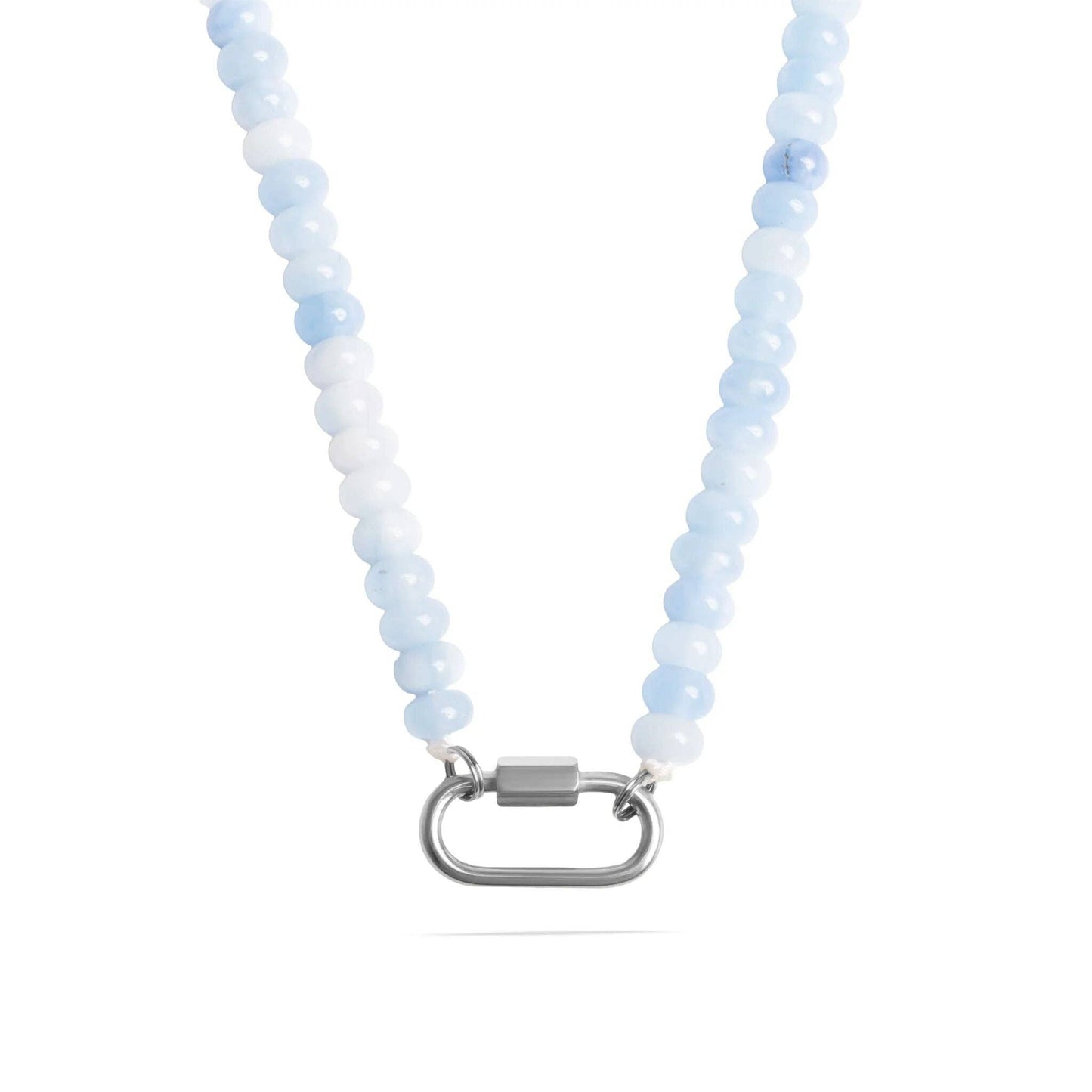 WJW Glass Bead Carabiner Necklace - Blue/Stainless