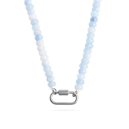 WJW Glass Bead Carabiner Necklace - Blue/Stainless