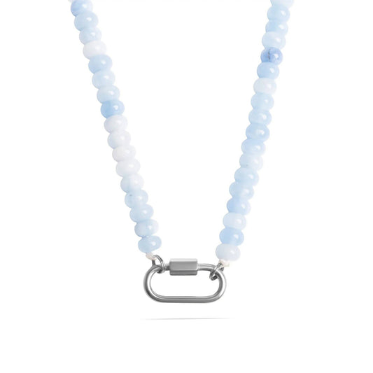 WJW Glass Bead Carabiner Necklace - Blue/Stainless